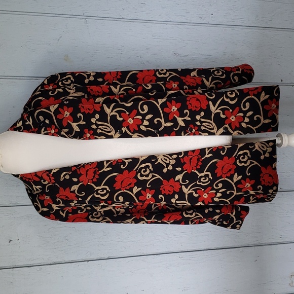 Floral Button Down Floral Shaket Vintage Floral Short Red Flowers (B) - Picture 3 of 9